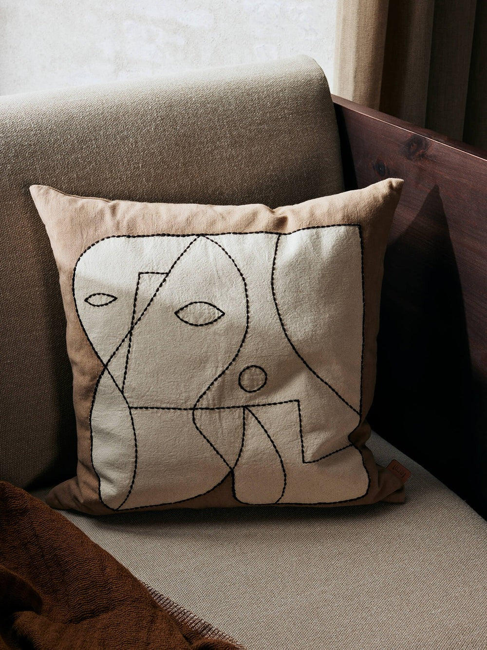 Figure Cushion Cover - Dark Taupe / Off White